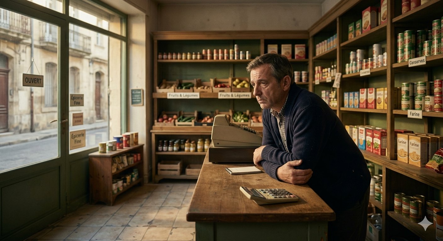 Commerçant dans sa boutique vide