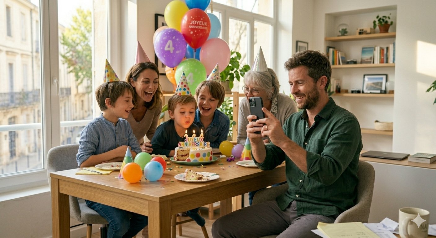 Entrepreneur qui profite de l'anniversaire de son fils