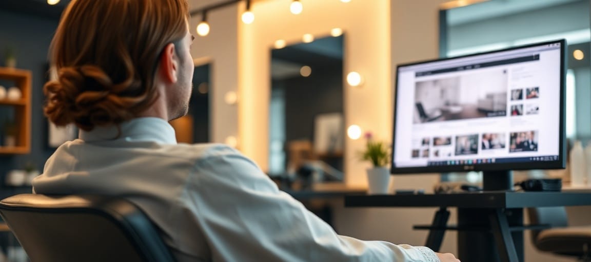 Une coiffeuse souriante tandis que les articles se publient automatiquement