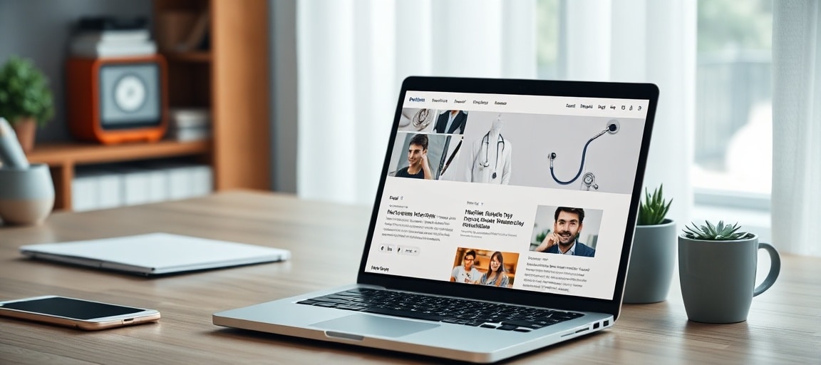 Un écran d'ordinateur affiche des articles de blog professionnel