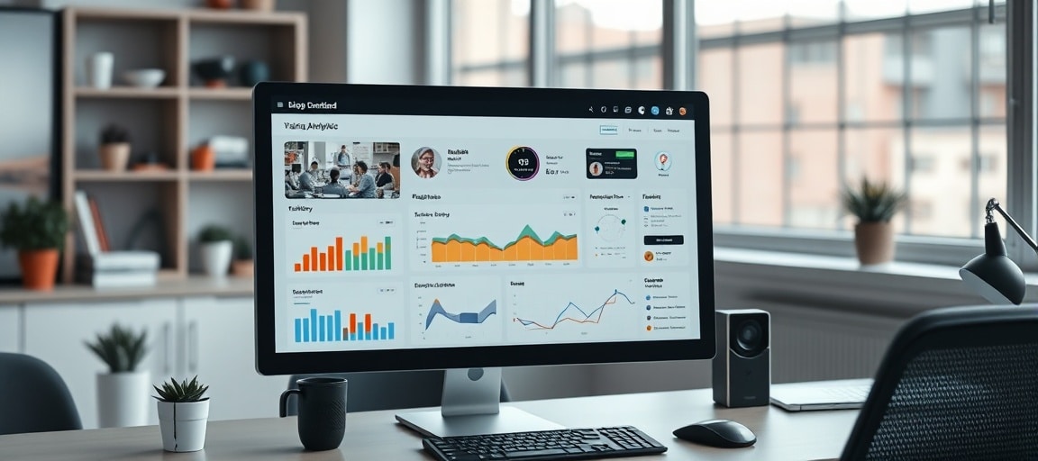 Écran d'ordinateur affichant un système de blog automatisé avec calendrier