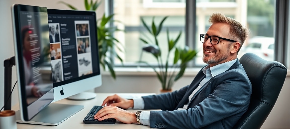 Agent immobilier observant ses articles publier automatiquement sur son blog