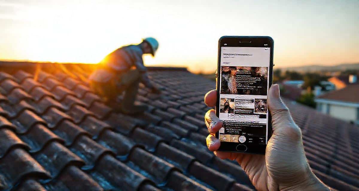 Un couvreur travaille sur une toiture tandis que son blog génère des leads