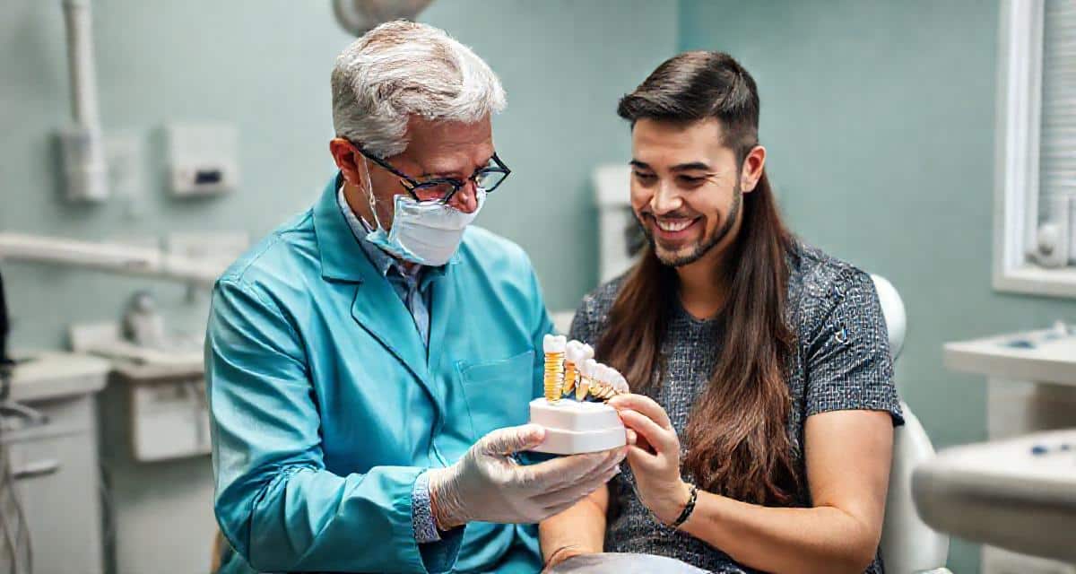 Un dentiste explique un traitement d'implant à son patient avec pédagogie