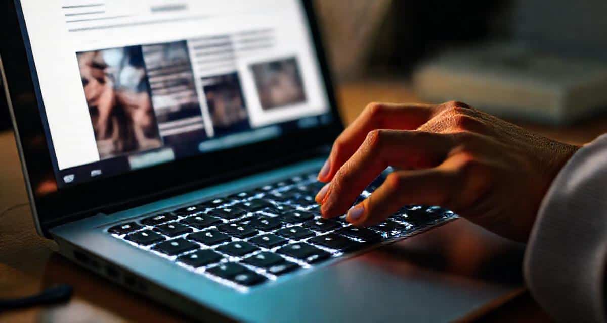 Des mains tapent un article de blog dentaire sur un ordinateur portable