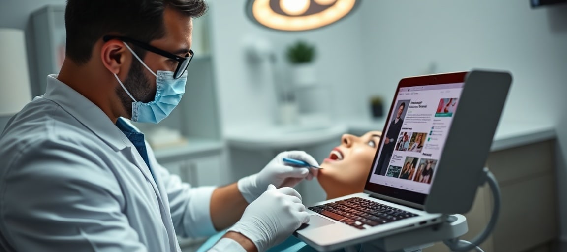Dentiste au travail pendant que son blog publie automatiquement des articles