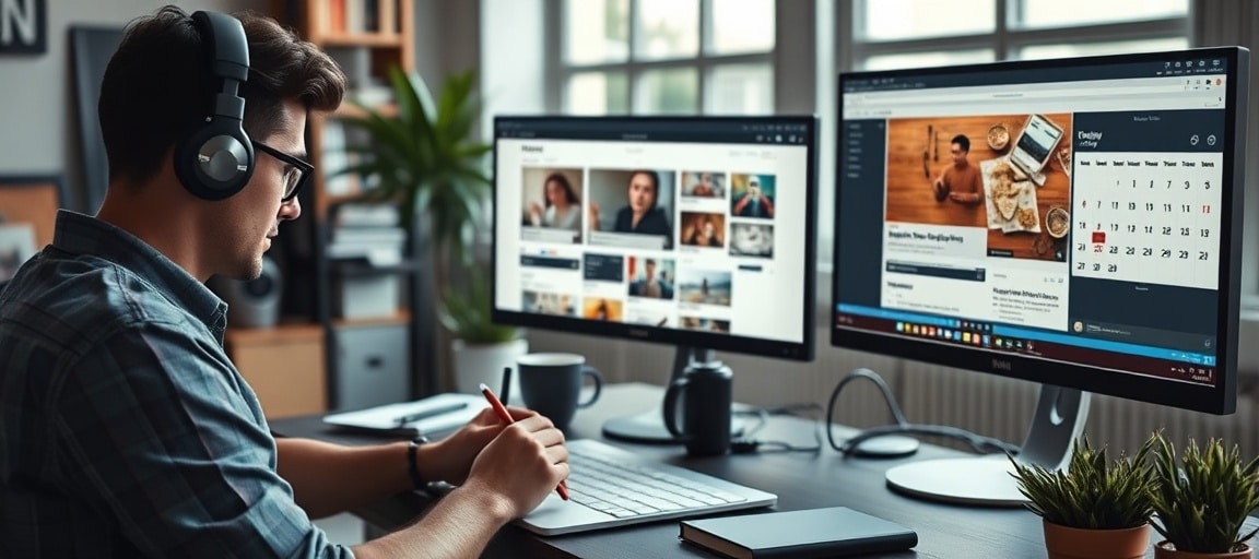 Un graphiste créatif qui travaille pendant que son blog publie automatiquement
