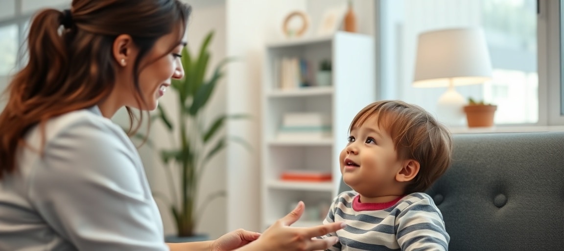 Orthophoniste en séance avec un enfant dans son cabinet