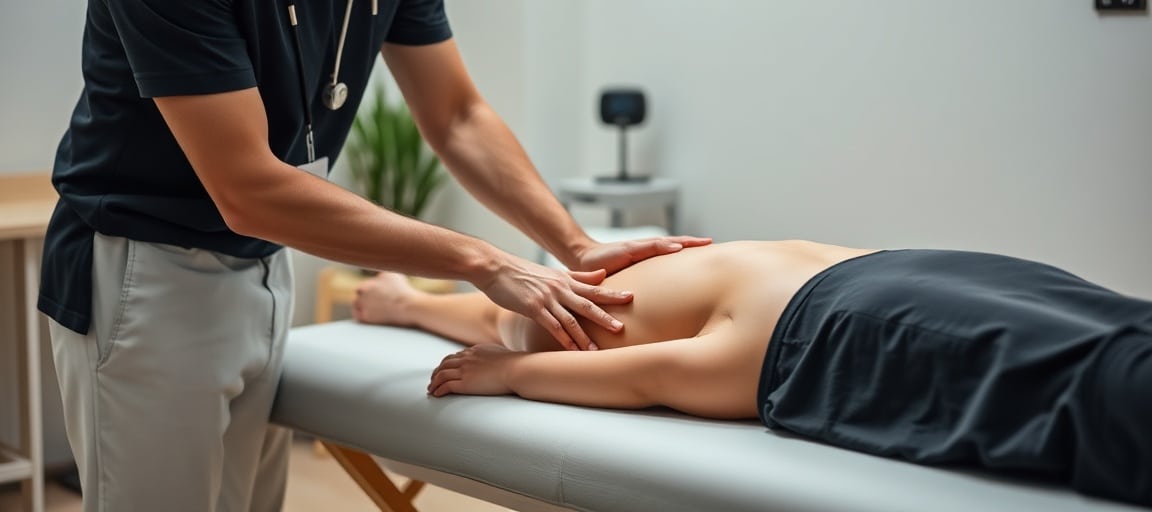 Un ostéopathe effectue une séance de traitement manuel auprès d'un patient