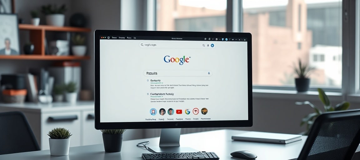 Page de résultats Google affichée sur un écran d'ordinateur