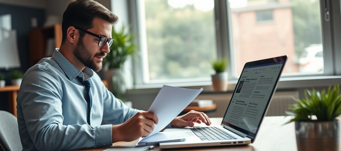 Courtier productif travaillant pendant que son blog publie automatiquement en arrière-plan