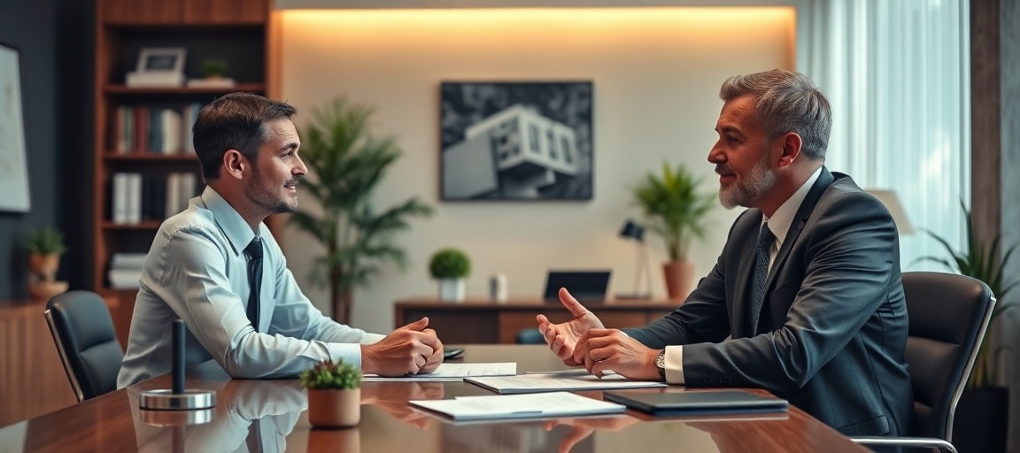 Un notaire en consultation avec un client dans son bureau moderne