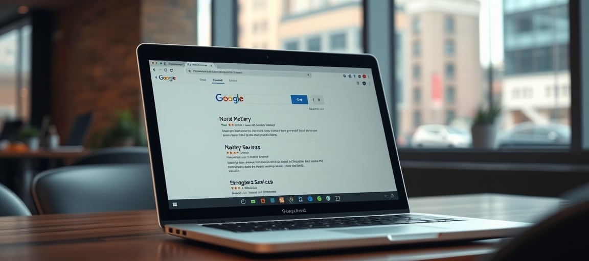 Écran d'ordinateur affichant des résultats de recherche Google pour notaire