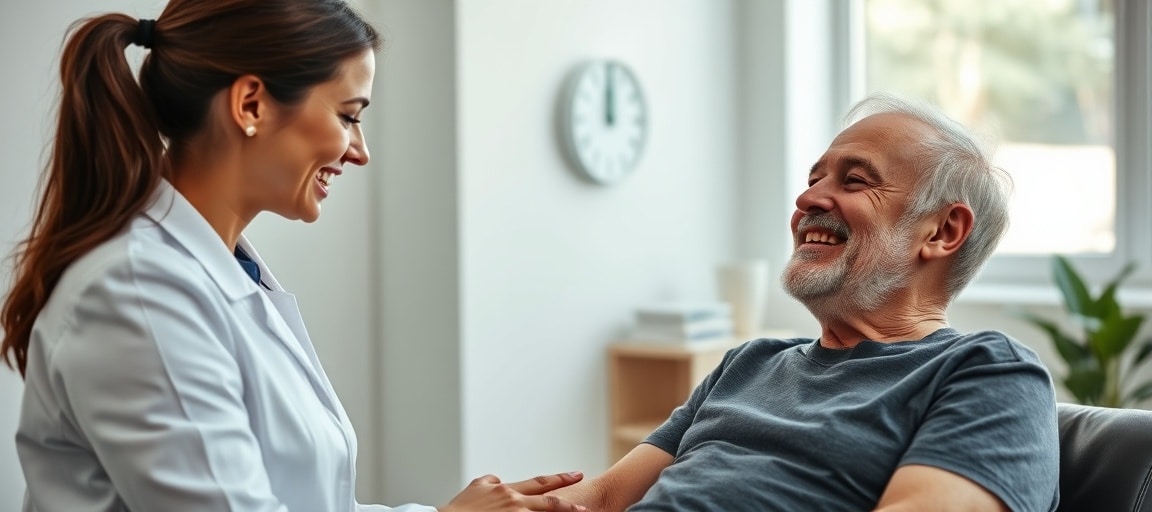 Une ostéopathe expliquant son expertise à un patient attentif