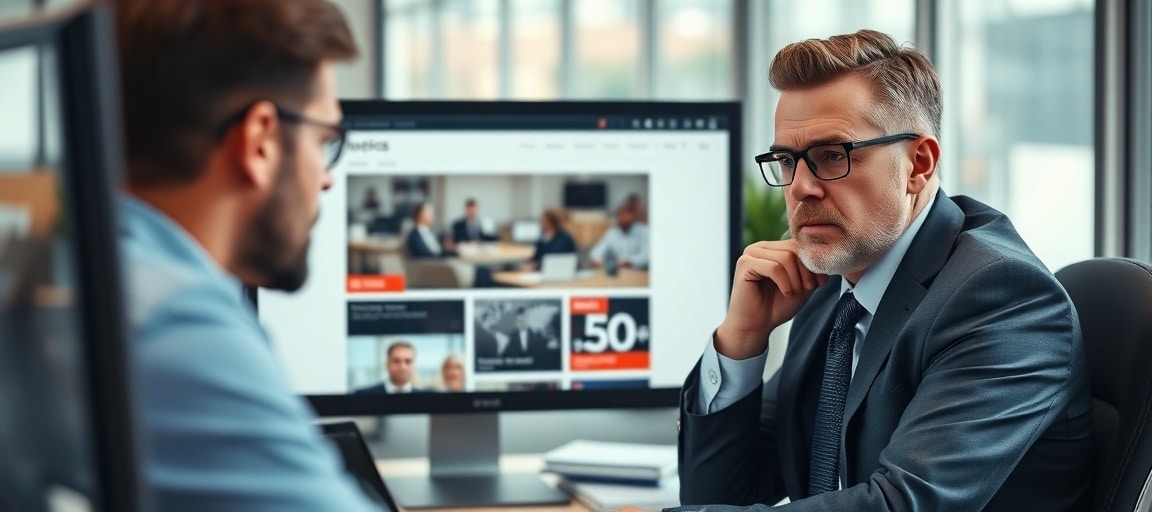 Professionnel découragé face à un site web figé et obsolète